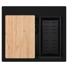 HD Infinity Black 58 egymedencés gránit mosogatótálca szett, vágódeszkával, matt fekete csepegtetőkosárral, matt fekete színben, matt fekete leeresztő szifonnal