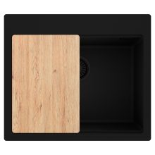 HD Infinity Black 58 egymedencés gránit mosogatótálca, vágódeszkával, matt fekete színben, matt fekete leeresztő szifonnal