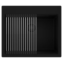 HD Infinity Black 58 egymedencés gránit mosogatótálca szett, acél csepegtetőráccsal, matt fekete színben, matt fekete leeresztő szifonnal