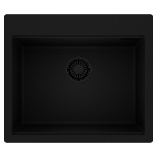 HD Infinity Black 58 egymedencés gránit mosogatótálca, matt fekete színben, matt fekete leeresztő szifonnal