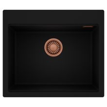 HD Infinity Black 58 egymedencés gránit mosogatótálca, matt fekete színben, szálcsiszolt réz leeresztő szifonnal