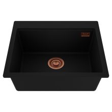 HD Infinity Black 58 egymedencés gránit mosogatótálca, matt fekete színben, szálcsiszolt réz leeresztő szifonnal