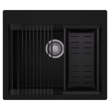 HD Infinity Black 58 egymedencés gránit mosogatótálca szett, matt fekete csepegtetőráccsal és kosárral, matt fekete színben