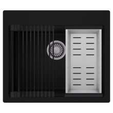 HD Infinity Black 58 egymedencés gránit mosogatótálca szett, matt fekete csepegtetőráccsal és krómozott kosárral, matt fekete színben