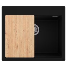 HD Infinity Black 58 egymedencés gránit mosogatótálca, vágódeszkával, matt fekete színben