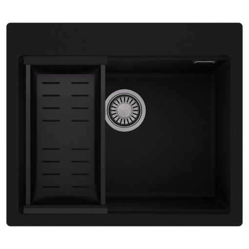 HD Infinity Black 58 egymedencés gránit mosogatótálca szett, matt fekete csepegtetőkosárral, matt fekete színben