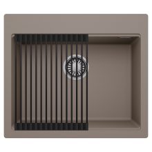 HD Infinity Tortora 58 egymedencés gránit mosogatótálca szett, matt fekete csepegtetőráccsal, tortora színben, szálcsiszolt króm leeresztő szifonnal