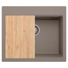 HD Infinity Tortora 58 egymedencés gránit mosogatótálca, vágódeszkával, tortora színben, szálcsiszolt króm leeresztő szifonnal