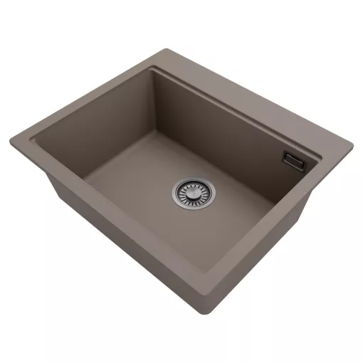 HD Infinity Tortora 58 egymedencés gránit mosogatótálca, vágódeszkával, tortora színben, szálcsiszolt króm leeresztő szifonnal