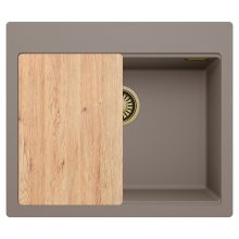 HD Infinity Tortora 58 egymedencés gránit mosogatótálca, vágódeszkával, tortora színben, szálcsiszolt arany leeresztő szifonnal