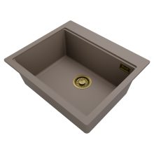 HD Infinity Tortora 58 egymedencés gránit mosogatótálca, vágódeszkával, tortora színben, szálcsiszolt arany leeresztő szifonnal