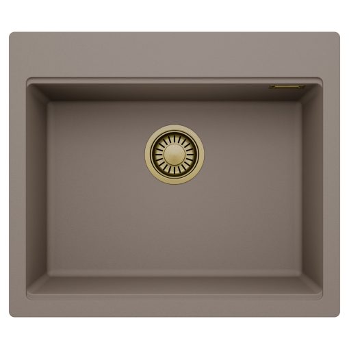 HD Infinity Tortora 58 egymedencés gránit mosogatótálca, tortora színben, szálcsiszolt arany leeresztő szifonnal