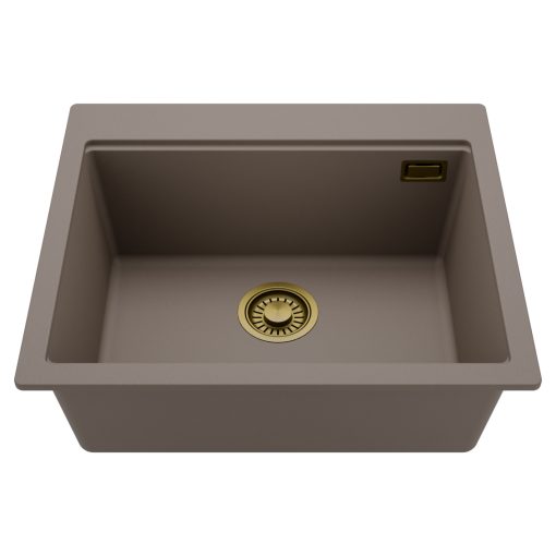 HD Infinity Tortora 58 egymedencés gránit mosogatótálca, tortora színben, szálcsiszolt arany leeresztő szifonnal