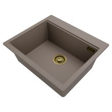 HD Infinity Tortora 58 egymedencés gránit mosogatótálca, tortora színben, szálcsiszolt arany leeresztő szifonnal