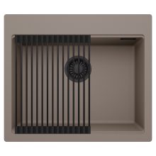 HD Infinity Tortora 58 egymedencés gránit mosogatótálca szett, matt fekete csepegtetőráccsal, tortora színben, matt fekete leeresztő szifonnal