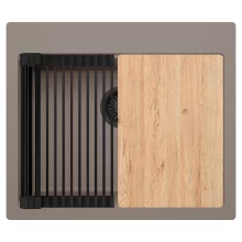 HD Infinity Tortora 58 egymedencés gránit mosogatótálca szett, vágódeszkával, matt fekete csepegtetőráccsal, tortora színben, matt fekete leeresztő szifonnal