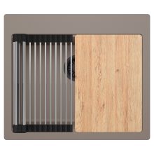 HD Infinity Tortora 58 egymedencés gránit mosogatótálca szett, vágódeszkával, acél csepegtetőráccsal, tortora színben, matt fekete leeresztő szifonnal