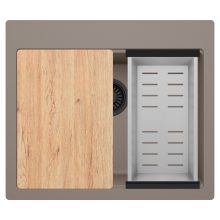 HD Infinity Tortora 58 egymedencés gránit mosogatótálca szett, vágódeszkával, acél csepegtetőkosárral, tortora színben, matt fekete leeresztő szifonnal