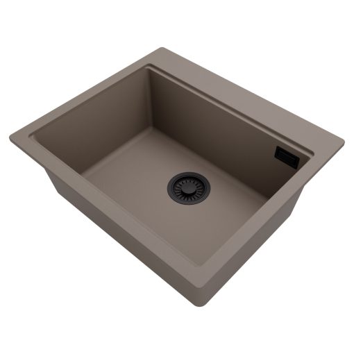HD Infinity Tortora 58 egymedencés gránit mosogatótálca, vágódeszkával, tortora színben, matt fekete leeresztő szifonnal