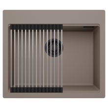 HD Infinity Tortora 58 egymedencés gránit mosogatótálca szett, acél csepegtetőráccsal, tortora színben, matt fekete leeresztő szifonnal