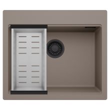 HD Infinity Tortora 58 egymedencés gránit mosogatótálca szett, acél csepegtetőkosárral, tortora színben, matt fekete leeresztő szifonnal