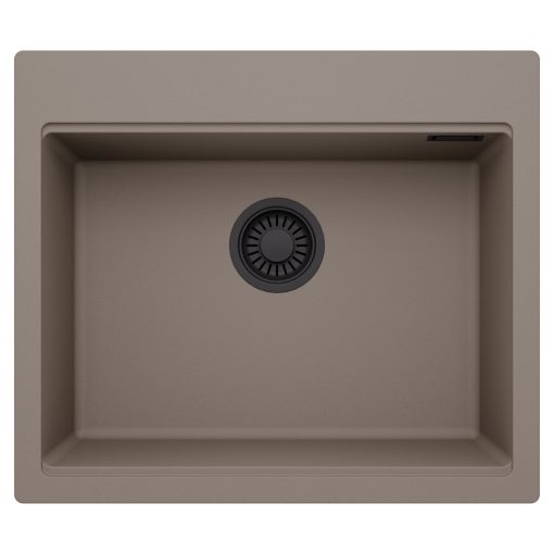 HD Infinity Tortora 58 egymedencés gránit mosogatótálca, tortora színben, matt fekete leeresztő szifonnal