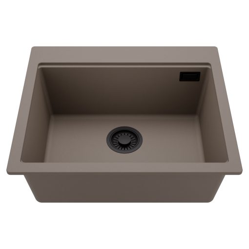 HD Infinity Tortora 58 egymedencés gránit mosogatótálca, tortora színben, matt fekete leeresztő szifonnal