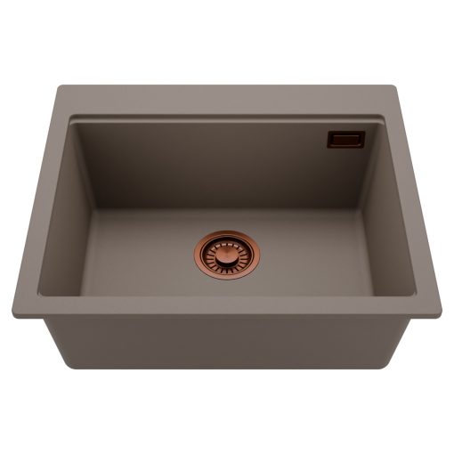 HD Infinity Tortora 58 egymedencés gránit mosogatótálca, tortora színben, szálcsiszolt réz leeresztő szifonnal