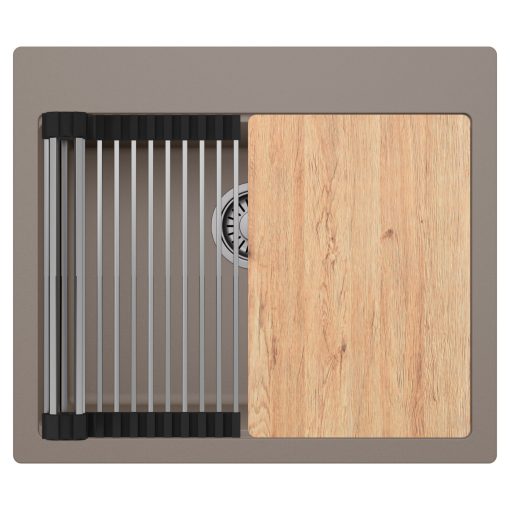 HD Infinity Tortora 58 egymedencés gránit mosogatótálca szett, vágódeszkával, acél csepegtetőráccsal, tortora színben