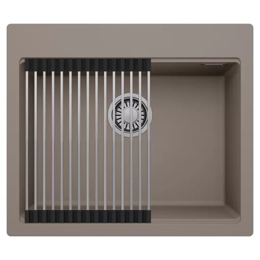 HD Infinity Tortora 58 egymedencés gránit mosogatótálca szett, acél csepegtetőráccsal, tortora színben