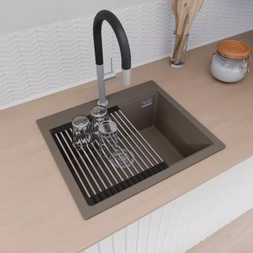 HD Infinity Tortora 58 egymedencés gránit mosogatótálca szett, acél csepegtetőráccsal, tortora színben