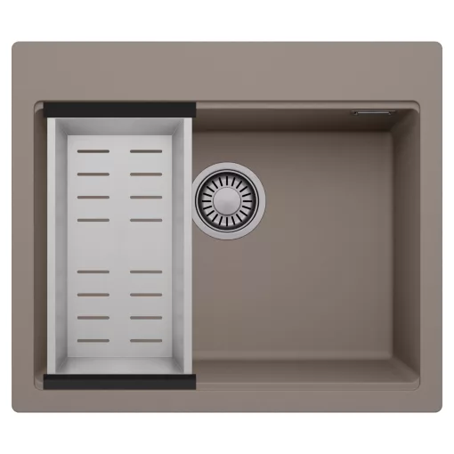 HD Infinity Tortora 58 egymedencés gránit mosogatótálca szett, acél csepegtetőkosárral, tortora színben