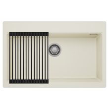 HD Infinity White 78 egymedencés gránit mosogatótálca szett, matt fekete csepegtetőráccsal, tört fehér színben, szálcsiszolt króm leeresztő szifonnal