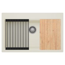 HD Infinity White 78 egymedencés gránit mosogatótálca szett, matt fekete csepegtetőráccsal, tört fehér színben, szálcsiszolt króm leeresztő szifonnal