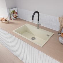 HD Infinity White 78 egymedencés gránit mosogatótálca, tört fehér színben, szálcsiszolt króm leeresztő szifonnal