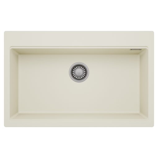 HD Infinity White 78 egymedencés gránit mosogatótálca, tört fehér színben, szálcsiszolt króm leeresztő szifonnal