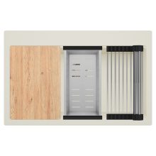 HD Infinity White 78 egymedencés gránit mosogatótálca szett, vágódeszkával, acél csepegtetőráccsal és kosárral, tört fehér színben, szálcsiszolt arany leeresztő szifonnal