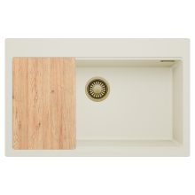 HD Infinity White 78 egymedencés gránit mosogatótálca, vágódeszkával, tört fehér színben, szálcsiszolt arany leeresztő szifonnal