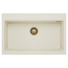 HD Infinity White 78 egymedencés gránit mosogatótálca, tört fehér színben, szálcsiszolt arany leeresztő szifonnal