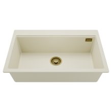 HD Infinity White 78 egymedencés gránit mosogatótálca, tört fehér színben, szálcsiszolt arany leeresztő szifonnal