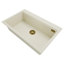 HD Infinity White 78 egymedencés gránit mosogatótálca, tört fehér színben, szálcsiszolt arany leeresztő szifonnal