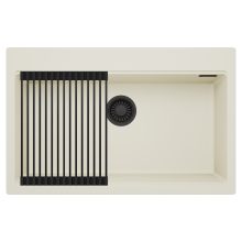 HD Infinity White 78 egymedencés gránit mosogatótálca szett, matt fekete csepegtetőráccsal, tört fehér színben, matt fekete leeresztő szifonnal