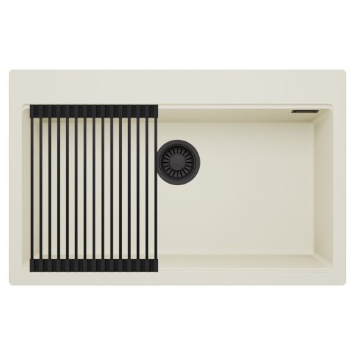 HD Infinity White 78 egymedencés gránit mosogatótálca szett, matt fekete csepegtetőráccsal, tört fehér színben, matt fekete leeresztő szifonnal