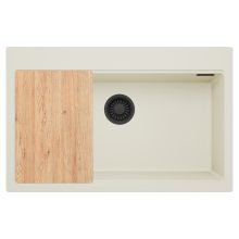 HD Infinity White 78 egymedencés gránit mosogatótálca, tört fehér színben, matt fekete leeresztő szifonnal