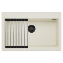 HD Infinity White 78 egymedencés gránit mosogatótálca szett, acél csepegtetőráccsal, tört fehér színben, matt fekete leeresztő szifonnal