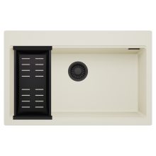 HD Infinity White 78 egymedencés gránit mosogatótálca szett, matt fekete csepegtetőkosárral, tört fehér színben, matt fekete leeresztő szifonnal