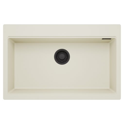 HD Infinity White 78 egymedencés gránit mosogatótálca, tört fehér színben, matt fekete leeresztő szifonnal