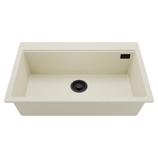 HD Infinity White 78 egymedencés gránit mosogatótálca, tört fehér színben, matt fekete leeresztő szifonnal