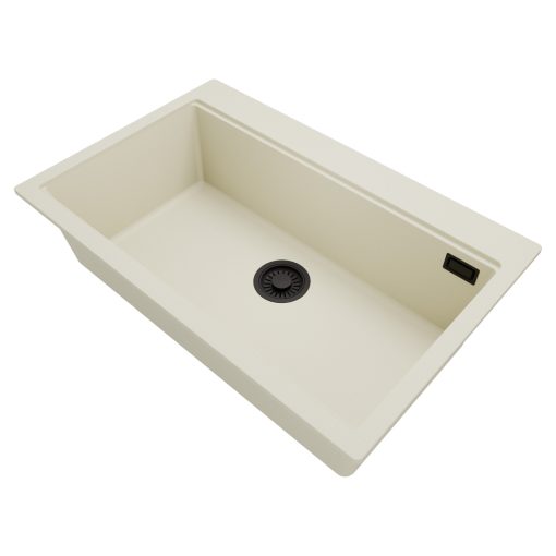 HD Infinity White 78 egymedencés gránit mosogatótálca, tört fehér színben, matt fekete leeresztő szifonnal