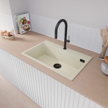 HD Infinity White 78 egymedencés gránit mosogatótálca, tört fehér színben, matt fekete leeresztő szifonnal